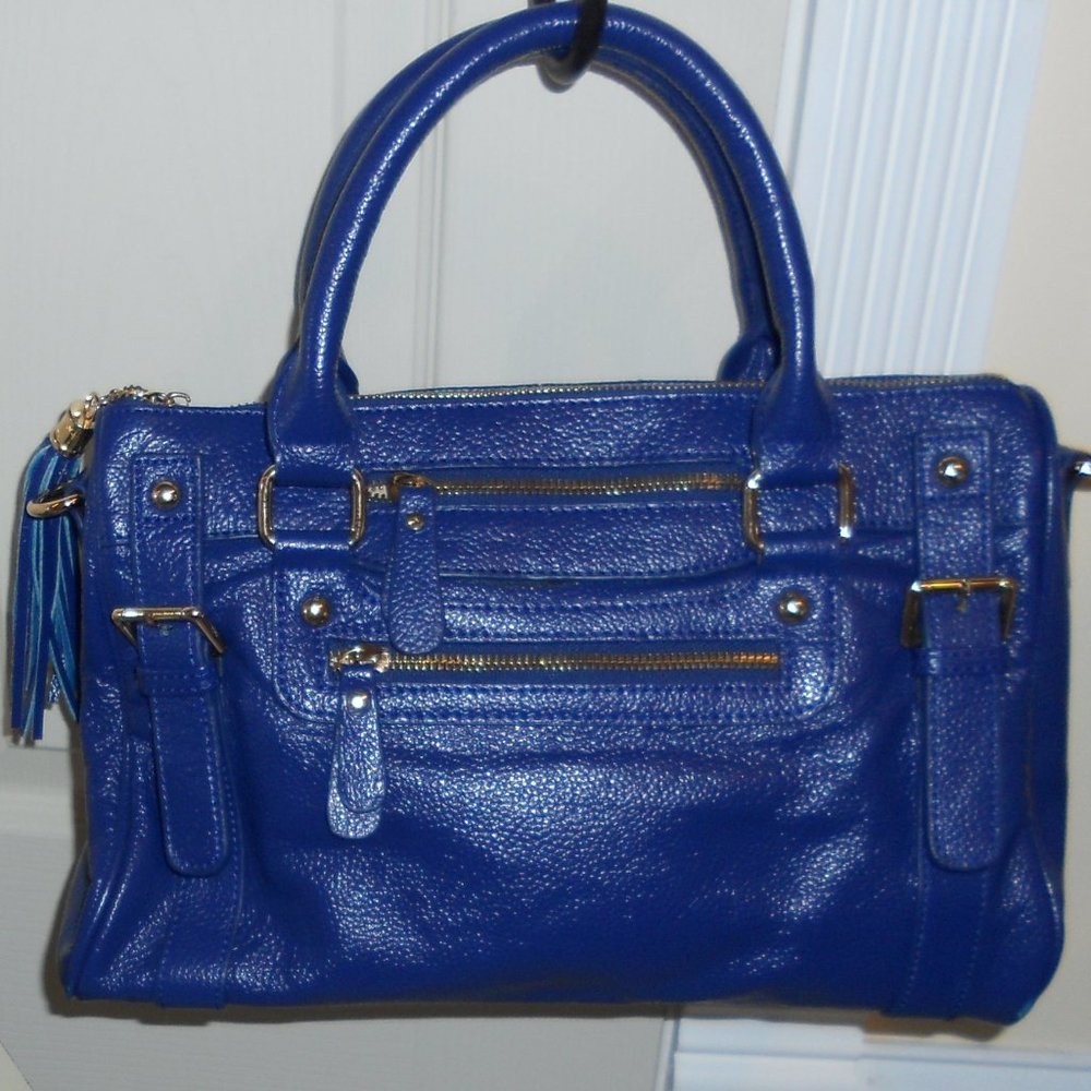 Erica Anenberg Blue Pebbled Leather Satchel Double Handles